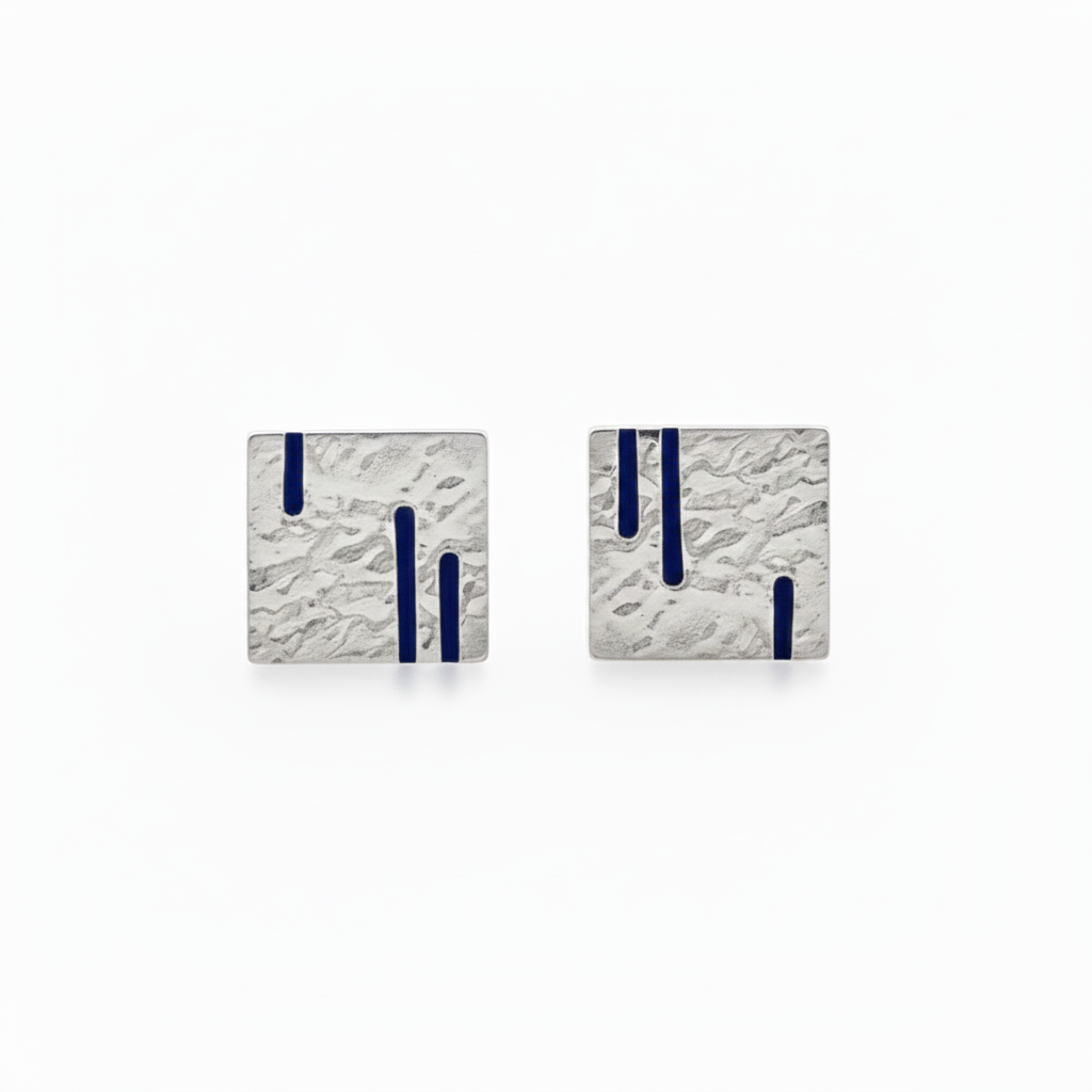 Blue Enamel Square Earrings