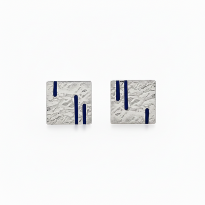Blue Enamel Square Earrings