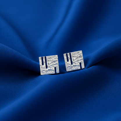 Blue Enamel Square Earrings