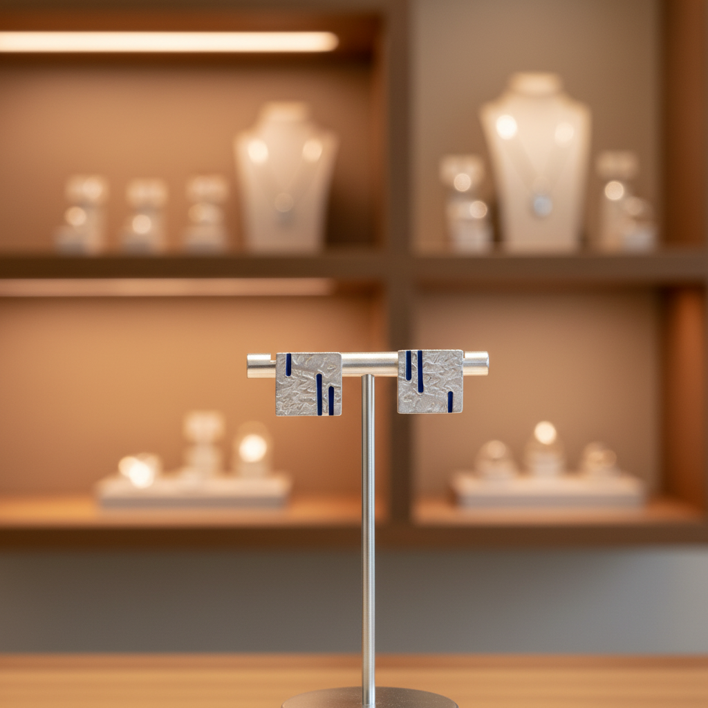 Blue Enamel Square Earrings
