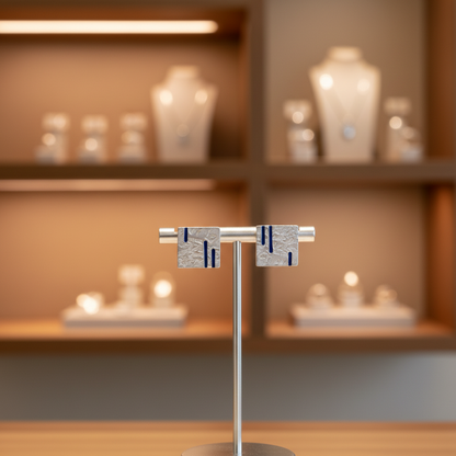 Blue Enamel Square Earrings