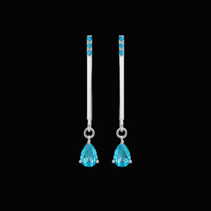 Pair of blue drop earrings on black background – 925 sterling silver, rhodium plated