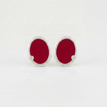 Red Enamel Oval Earrings