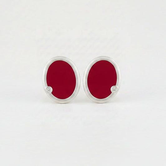 Red Enamel Oval Earrings