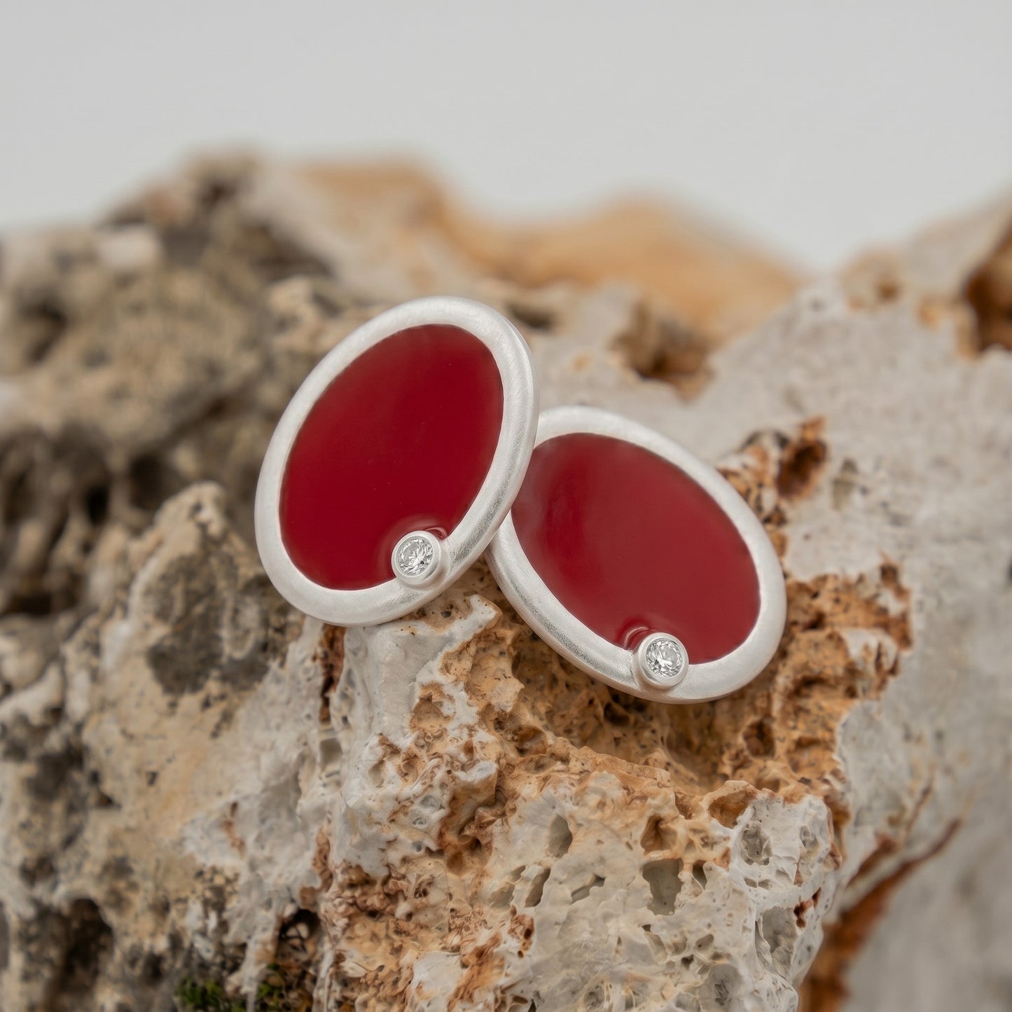 Red Enamel Oval Earrings