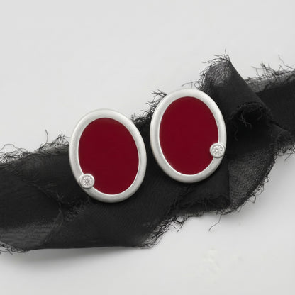 Red Enamel Oval Earrings