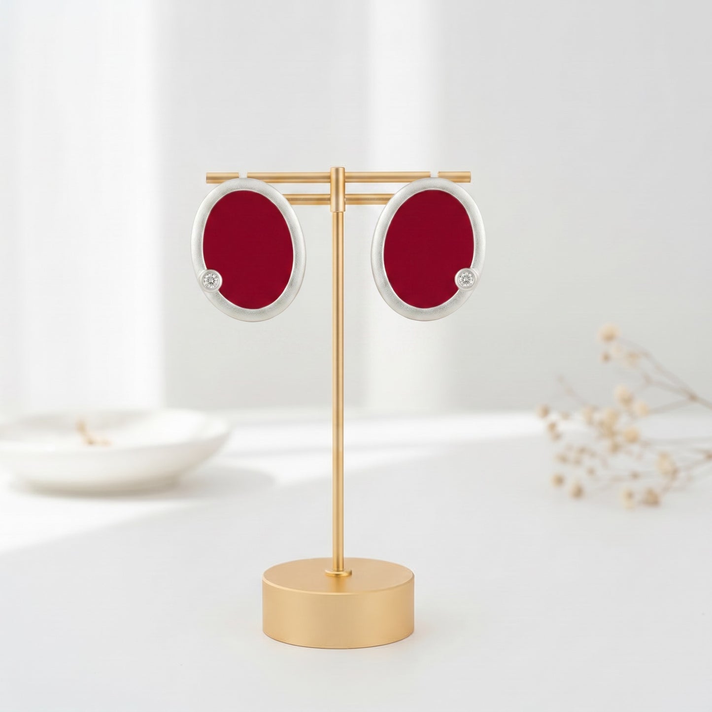 Red Enamel Oval Earrings