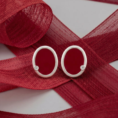 Red Enamel Oval Earrings