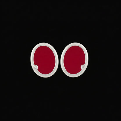 Red Enamel Oval Earrings