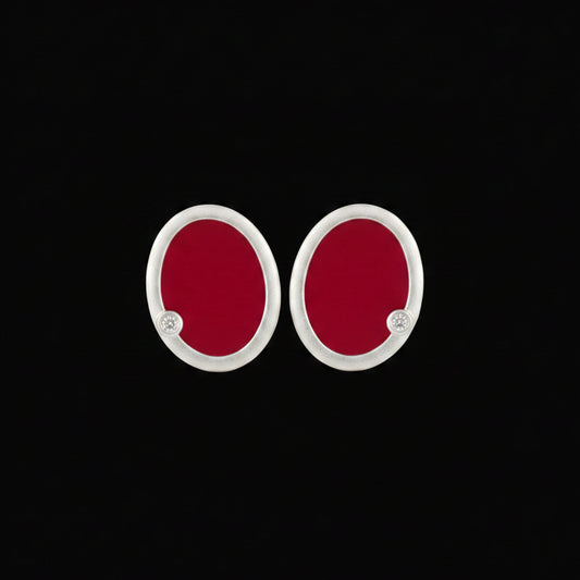 Red Enamel Oval Earrings
